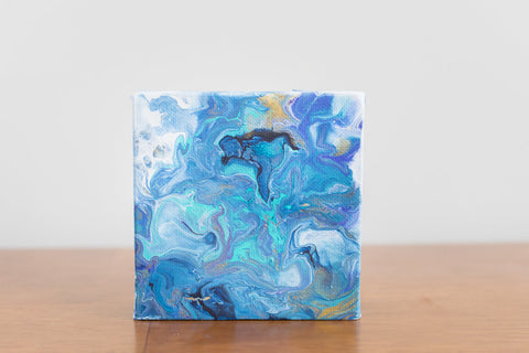 Small Blue Ocean Abstract Painting - 4x4 Abstract Art - april bern art & photography