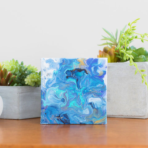 Small Blue Ocean Abstract Painting - 4x4 Abstract Art