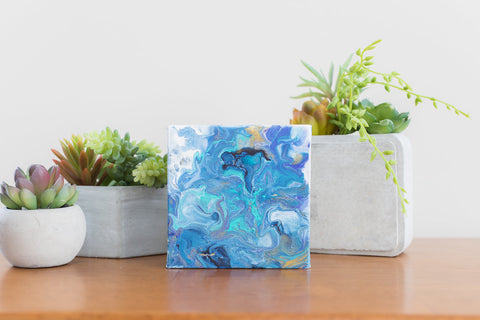 Small Blue Ocean Abstract Painting - 4x4 Abstract Art - april bern art & photography