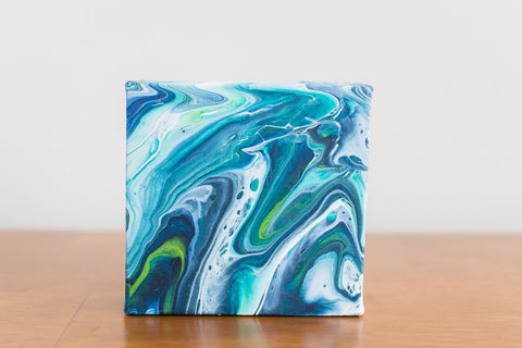 Small Green and Blue Abstract Painting - 4x4 Abstract Art - april bern art & photography