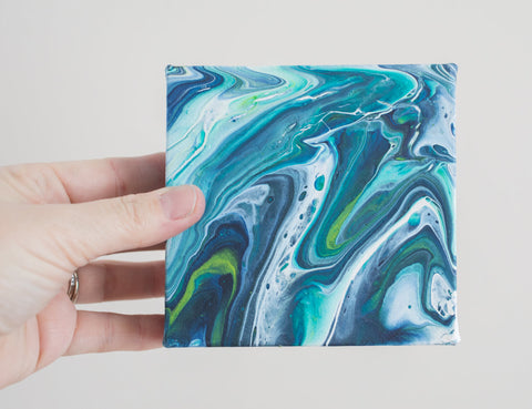 Small Green and Blue Abstract Painting - 4x4 Abstract Art - april bern art & photography