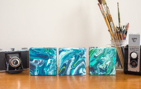 Blue Tide Acrylic Painting - 4x4 Abstract Art - april bern art & photography