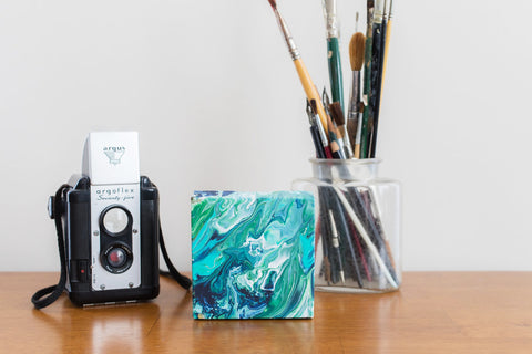 Mini Green Abstract Painting - 4x4 Abstract Art - april bern art & photography
