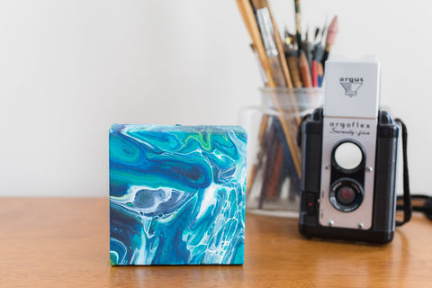 Blue Tide Acrylic Painting - 4x4 Abstract Art - april bern art & photography