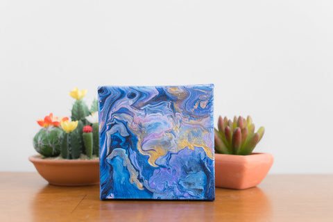 Blue Magic Acrylic Fluid Art Painting - 4x4 Abstract Art - april bern art & photography