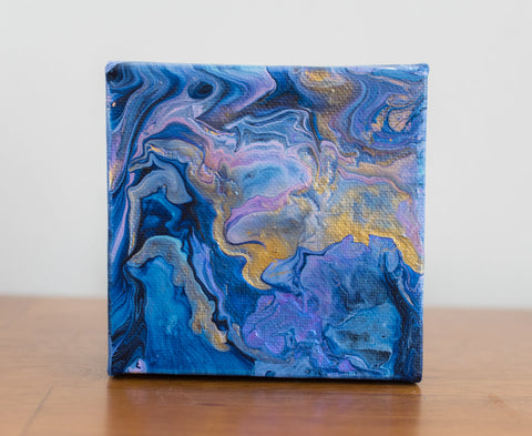 Blue Magic Acrylic Fluid Art Painting - 4x4 Abstract Art - april bern art & photography