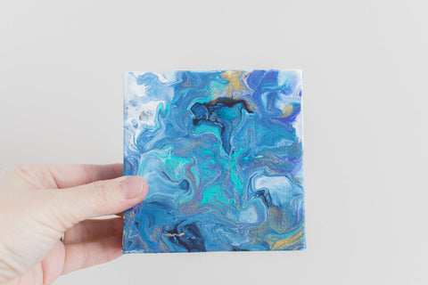 Small Blue Ocean Abstract Painting - 4x4 Abstract Art - april bern art & photography