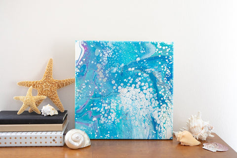 Blue Ocean Abstract Art - 12x12 Acrylic Painting - april bern art & photography