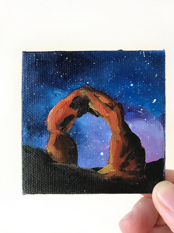 Arches National Park Original Acrylic Painting - 3x3 Tiny Art - april bern photography
