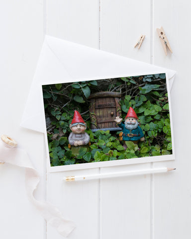 Welcome Gnome - Garden Gnome Blank Greeting Card - april bern art & photography