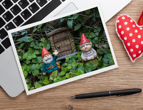 Welcome Gnome - Garden Gnome Blank Greeting Card - april bern art & photography