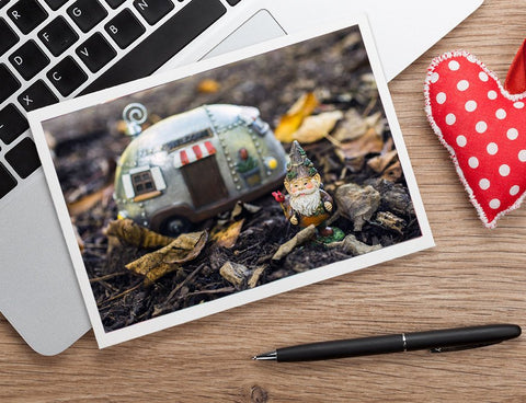Adventure Gnome - Garden Gnome Blank Greeting Card - april bern art & photography