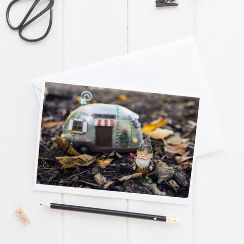 Adventure Gnome - Garden Gnome Blank Greeting Card - april bern art & photography