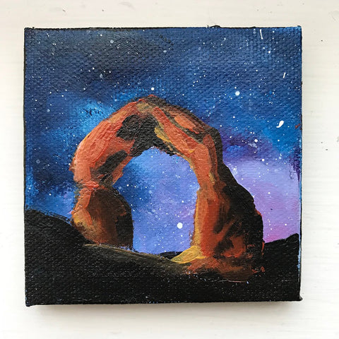Arches National Park Original Acrylic Painting - 3x3 Tiny Art - april bern photography