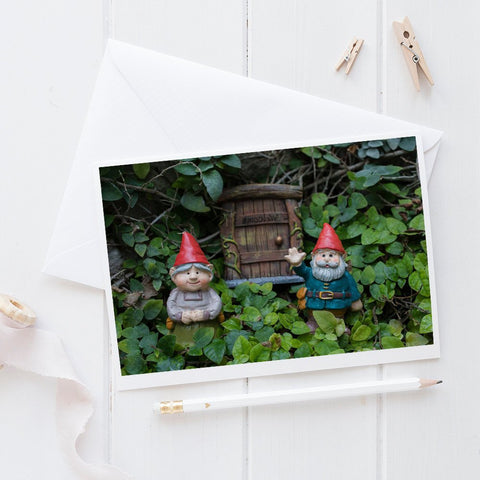 Welcome Gnome - Garden Gnome Blank Greeting Card - april bern art & photography