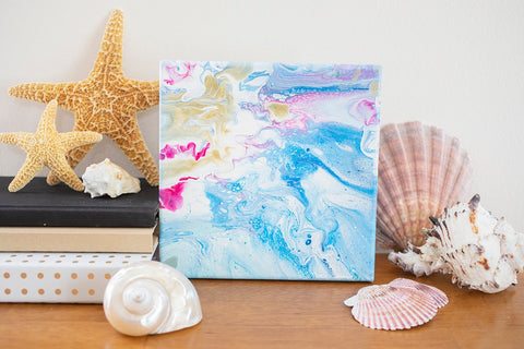 Tropical Waters Abstract Art - 8x8 Acrylic Painting - april bern art & photography