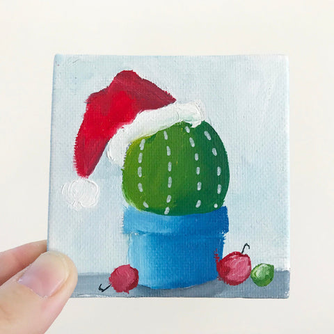 Hand Painted Magnet -  Holiday Cactus Magnet
