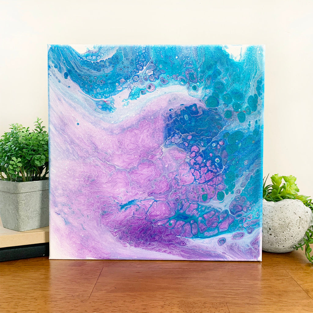 Crashing Waves Abstract Art - 12x12 Acrylic Painting - april bern photography
