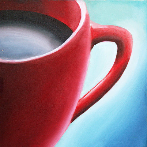 Red Cup Coffee Cup - Original Coffee Cup Oil Painting 8"x8" - april bern art & photography