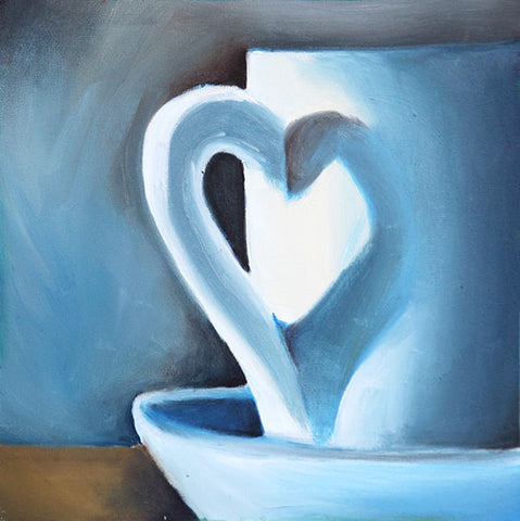 First Love - Original Coffee Cup Oil Painting 8"x8"