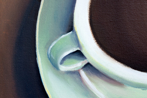 Teal Coffee Cup Original Coffee Cup Oil Painting 11"x14" - april bern art & photography
