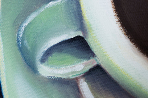 Teal Coffee Cup Original Coffee Cup Oil Painting 11"x14" - april bern art & photography