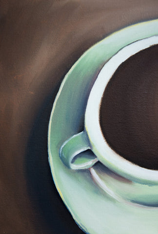 Teal Coffee Cup Original Coffee Cup Oil Painting 11"x14" - april bern art & photography