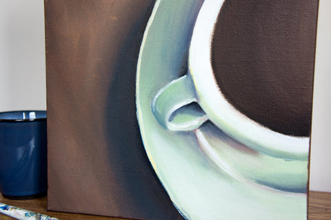 Teal Coffee Cup Original Coffee Cup Oil Painting 11"x14" - april bern art & photography