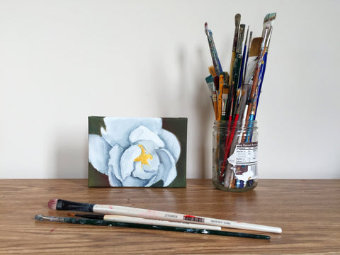 White Peony Original Oil Painting 5x7 - april bern art & photography