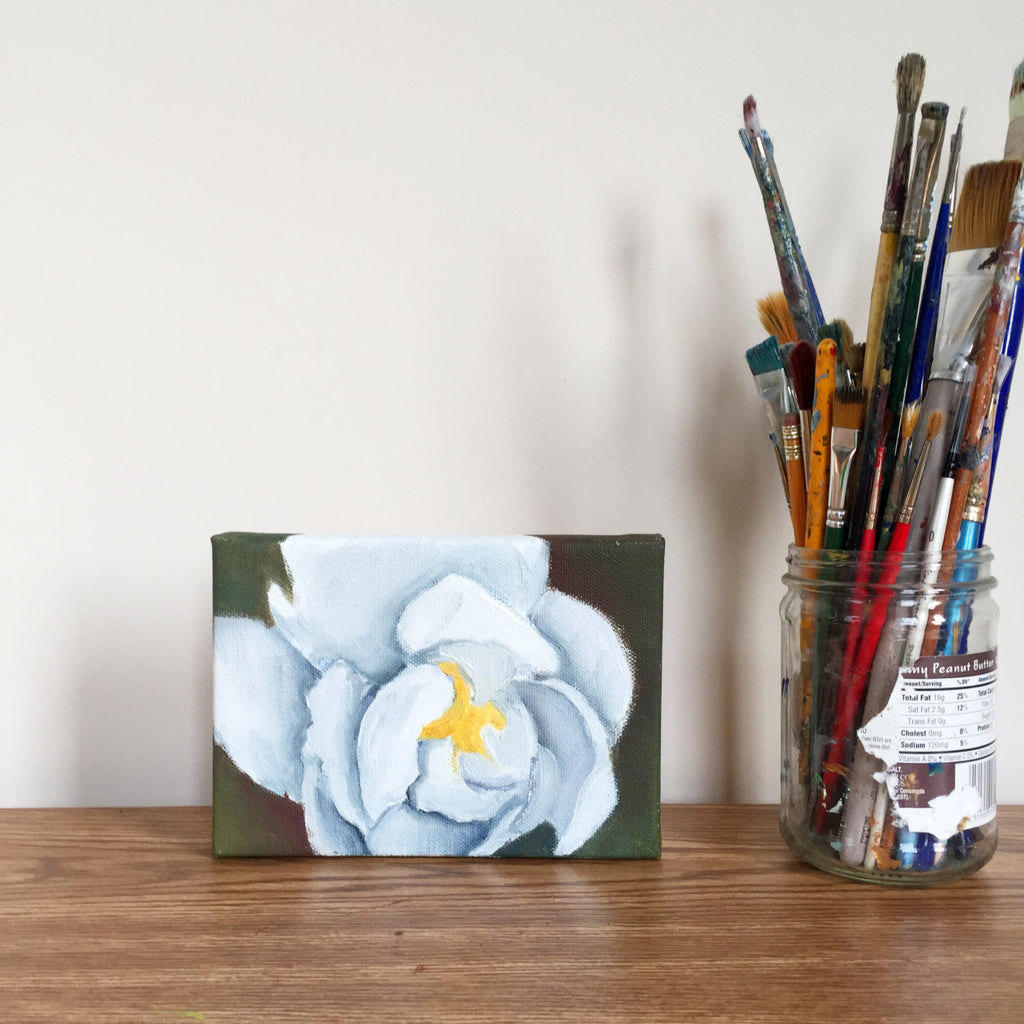 White Peony Original Oil Painting 5x7 - april bern art & photography