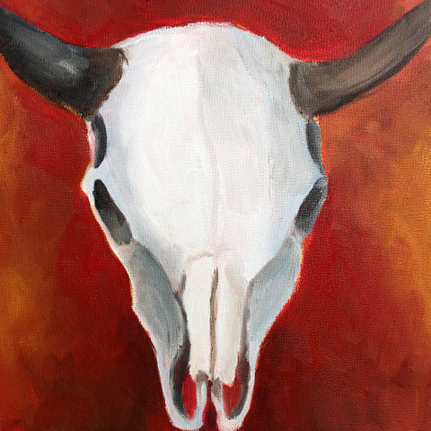 Southwestern Beauty Cow Skull Original Oil Painting 8"x8" - april bern art & photography