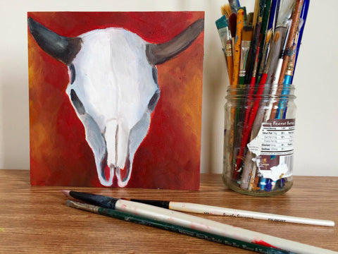 Southwestern Beauty Cow Skull Original Oil Painting 8"x8" - april bern art & photography