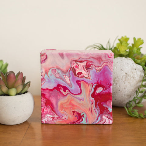 Wild Small Abstract Painting - 4x4 Pink Abstract Art