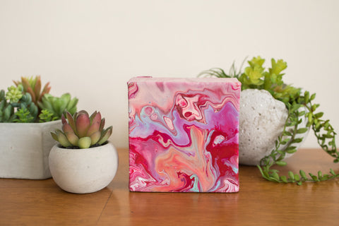 Wild Small Abstract Painting - 4x4 Pink Abstract Art - april bern art & photography