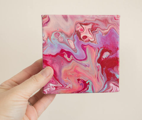Wild Small Abstract Painting - 4x4 Pink Abstract Art - april bern art & photography
