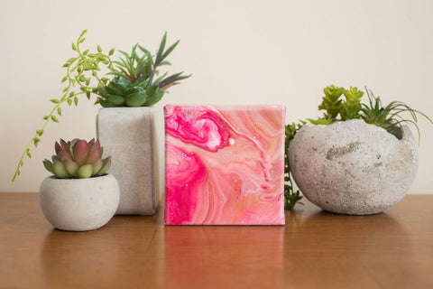Mini Pink Abstract Painting - 4x4 Pink Abstract Art - april bern art & photography