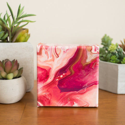 Small Pink Abstract Painting - 4x4 Pink Abstract Art