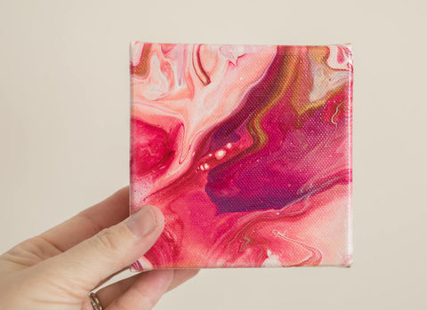 Small Pink Abstract Painting - 4x4 Pink Abstract Art - april bern art & photography