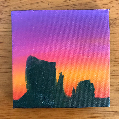 Monument Valley Arizona Landscape Original Oil Painting - 3x3 Tiny Art - april bern photography
