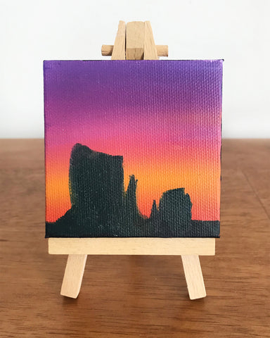 Monument Valley Arizona Landscape Original Oil Painting - 3x3 Tiny Art - april bern photography