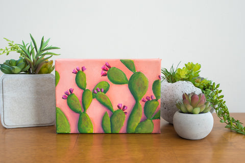 Prickly Pear Cactus Art - 7x5 Oil Painting - april bern art & photography