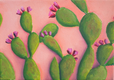 Prickly Pear Cactus Art - 7x5 Oil Painting - april bern art & photography