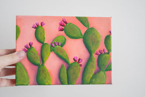 Prickly Pear Cactus Art - 7x5 Oil Painting - april bern art & photography