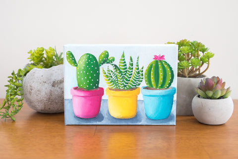 Bright Cactus Trio - 7x5 Oil Painting - april bern art & photography