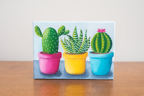 Bright Cactus Trio - 7x5 Oil Painting - april bern art & photography