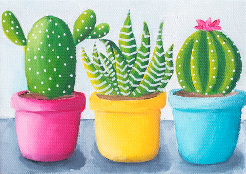 Bright Cactus Trio - 7x5 Oil Painting - april bern art & photography