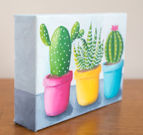 Bright Cactus Trio - 7x5 Oil Painting - april bern art & photography