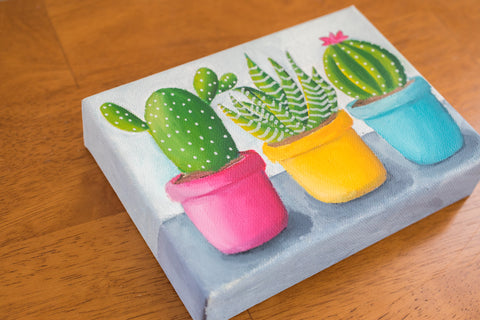 Bright Cactus Trio - 7x5 Oil Painting - april bern art & photography