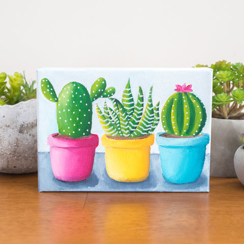 Bright Cactus Trio - 7x5 Oil Painting