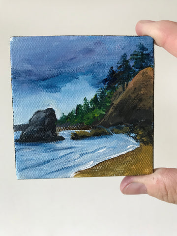 Coastal Landscape Original Acrylic Painting - 3x3 Tiny Art - april bern art & photography